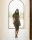 Tan through glitter dress shortsleeve olive