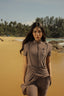 Tan through glitter dress shortsleeve mocha